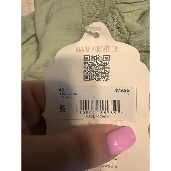 NWT Altar'd State Light Sage Puff Sleeve Dress – Size Small - Picture 2 of 3